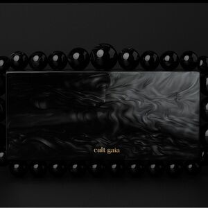 Cult Gaia Black Marble Clutch with Beaded Detail